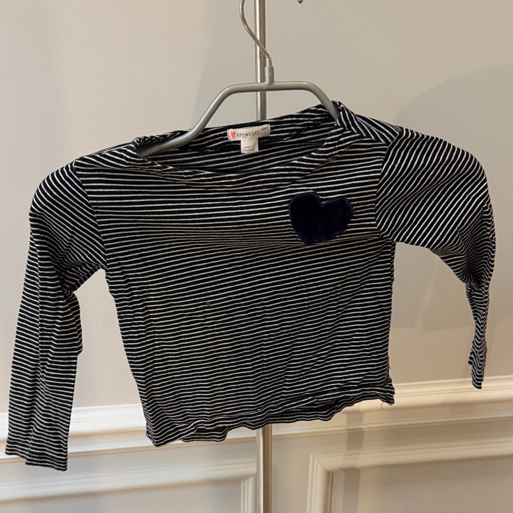 J. Crew Navy and White Striped Long Sleeve Tee with Heart